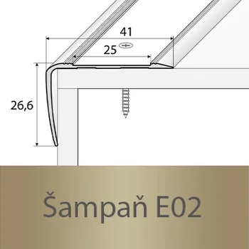 Podlahová lišta PROFIL Team - Schodová hrana 41 x 27 mm s protiskluzovou páskou, šroubovací Barva dekoru: šampaň E02, Délka lišty: 270 cm