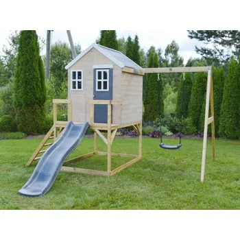 Zahradní domek Wendi Toys Dětský zahradní domeček a hřiště (houpačka + skluzavka) barva: šedá