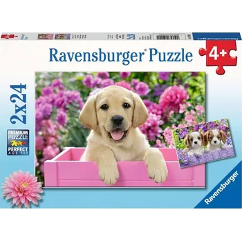 Puzzle Puzzle RAVENSBURGER Štěňata 2 x 24 dílků (Puzzle s pejskem, pes, psi)
