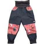 Vyrobeniny Dětské softshellové kalhoty bez zateplení - růžové se zvířátky 122 - 128