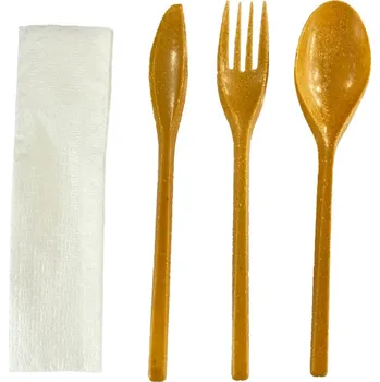 Jednorázové nádobí Think`n pack Příbor WPC nůž, vidlička, lžíce + ubrousek TnP 18cm 200ks