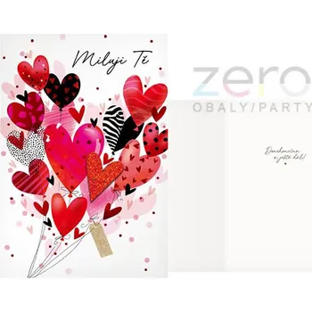Přání s textem srdečné + obálka - Miluji Tě