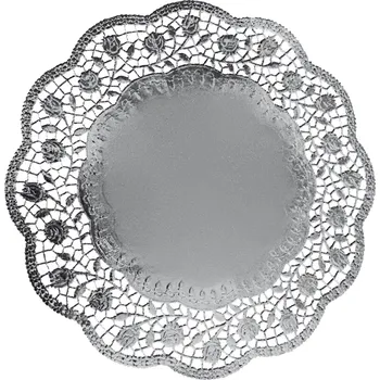 Obal na kolo Dekorativní krajka kulatá stříbrná Ø36 cm 4 ks