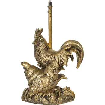 Základna k lampě ve tvaru zlatého kohouta a slepice s patinou – 14x9x21 cm