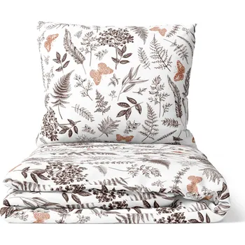 Povlečení DARRÉ Bavlněné povlečení V kapradinách - bílohnědá Velikost: 140 x 220 + 70 x 90