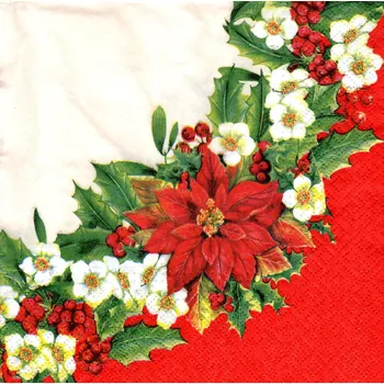Papírový ubrousek UBR-E73, Ubrousek, 16x16 cm, VÁNOČNÍ ČERVENÁ HVĚZDA - KVĚTINA , 1 kus