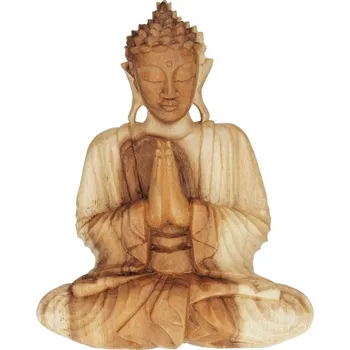 Soška Buddha dřevo 26 cm Namaskara natur