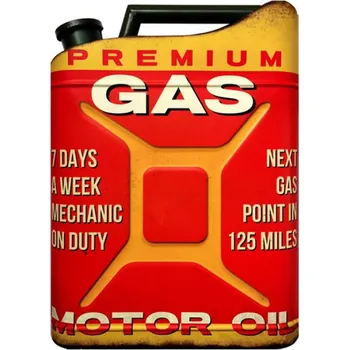 Plechová cedule Červená nástěnná kovová cedule ve tvaru kanystru Gas – 35x1x49 cm