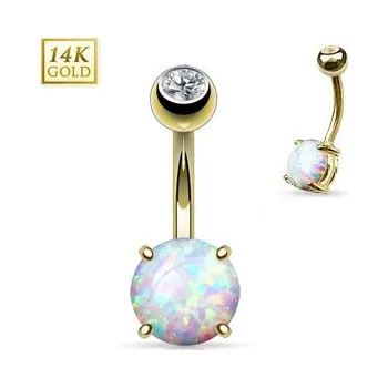 Piercing Šperky4U Zlatý piercing do pupíku s opál velký, Au 585/1000 - ZL01046-YG