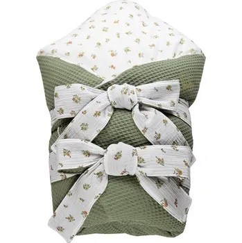 Zavinovačka ENIE BABY zavinovačka z dutého vlákna VAFLOVÁ 80x80cm Khaki/Květy