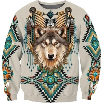 Pánská mikina Mikina s potiskem Vlk Native Spirit Wolf 3D Velikost: XL, Barva (Varianta): Mikina