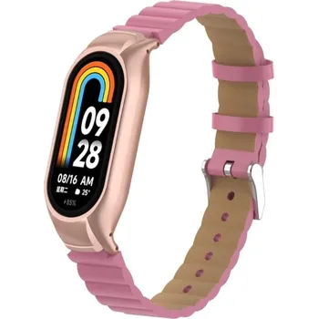 Ostatní příslušenství k chytrým hodinkám eses Kožený vlnitý řemínek pro Xiaomi Smart Band 8, 9 a 10 - Růžový