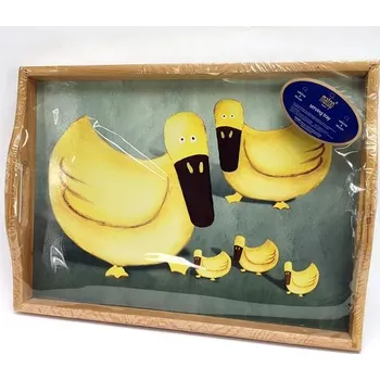 Servírovací dřevěný tác s korkovou podložkou ŽLUTÁ KÁČÁTKA - 42*31*5 cm