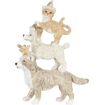 Vánoční dekorativní soška zvířátek s čepicemi – 12x4x17 cm