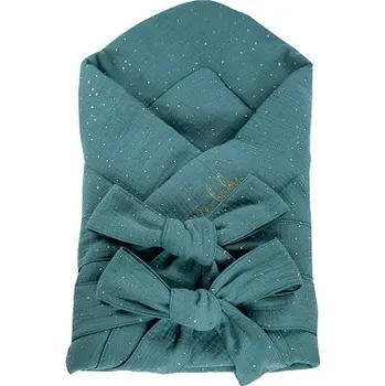 Zavinovačka ENIE BABY mušelínová zavinovačka 80x80cm Petrolejová se zlatými puntíky