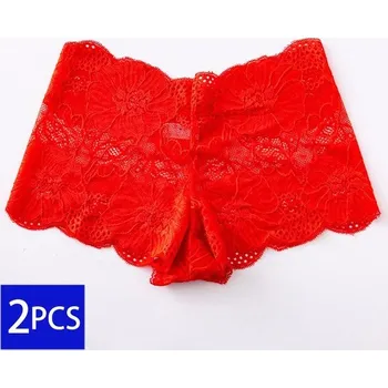Kalhotky Dámské krajkové kalhotky s nohavičkou 2 ks Barva: červená (2715-2hongse), Velikost: XXXL