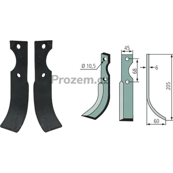 Pracovní nůž Frézovací nůž pravý pro Benassi, S300, 186, 68/10,5/205 mm