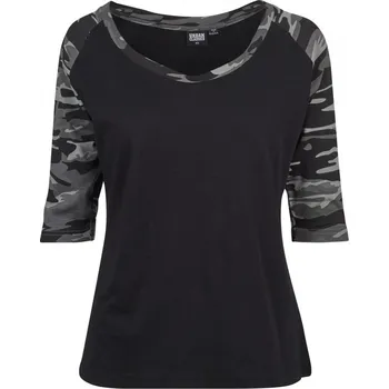 Ladies 3/4 Contrast Raglan Tee - black/darkcamo 5XL