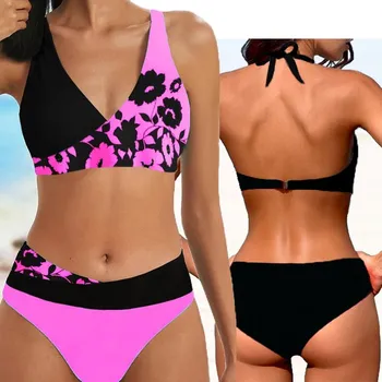 Dámské plavky Dámské plavky dvojdílné "Plus Size" (S-5XL) s květinovým potiskem Barva: růžová (8377-pink), Velikost: 5XL