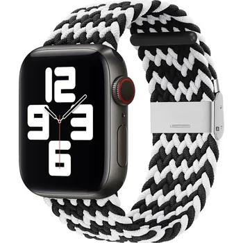 Řemínek na hodinky AW Pletený řemínek na Apple Watch s přezkou - Černo bílý II Šířka uchycení řemínku: 38/40/41/42mm, Barva: Černo-bílý II IR-AWGW-0060
