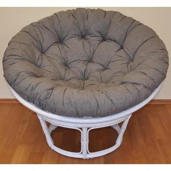 Křeslo Axin Trading s.r.o. Ratanový papasan 100 cm bílý, polstr šedý melír