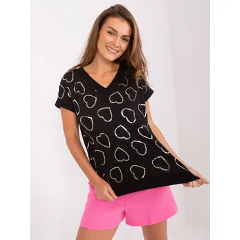 Dámská halenka Letní top s potiskem srdcí Rue Paris černý EU velikost: S/M