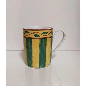Hrnek proužky - žlutá a zelená (Porcelánový hrnek pruhy)