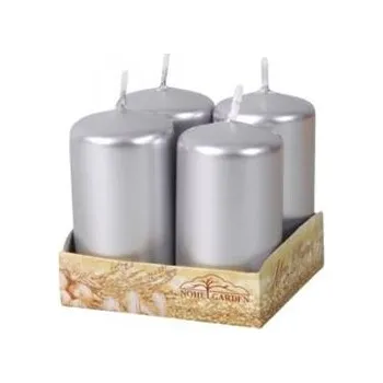 Svíčka Svíčky stříbrné metalické 4 x 8 cm - 4 ks