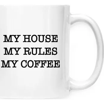Hrnek malý bílý s potiskem My House, My Rules, My Coffee