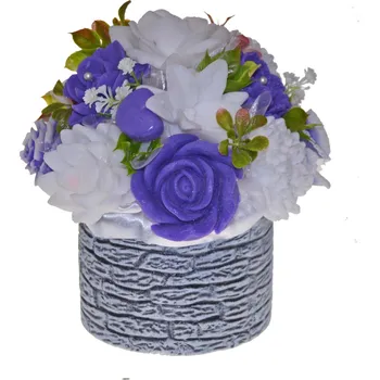 umělá květina Mýdlová kytice - Fialová v kulatém květináči