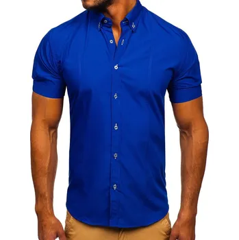Královsky modrá pánská elegantní košile s krátkým rukávem Bolf 5535 - XL