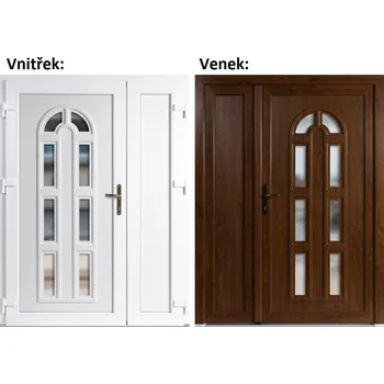 Vchodové dveře Dvoukřídlé vchodové dveře plastové Soft Linda+Panel Plný, Zlatý dub/bílá, 150x200 cm, levé