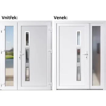 Vchodové dveře Dvoukřídlé vchodové dveře plastové Soft Venus Inox+Sklo Nisip, Bílá/bílá, 150x200 cm, pravé