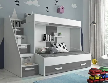 Dětská postel Patrová postel Party 16 135 x 165 x 247 cm matně bílá/leskle šedá