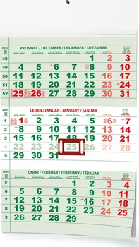 Kalendář Baloušek Tisk Nástěnný kalendář A3 Tříměsíční zelený 2024