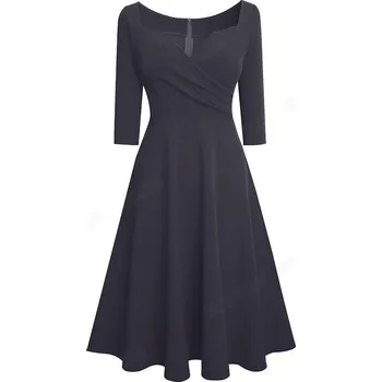 Dámské šaty Elegantní dámské jednobarevné šaty se 3/4 rukávem "áčkového" střihu Barva: Černá, Velikost: XXL