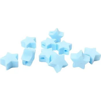 Dětské navlékací korálky Natana hvězdy silikonové korálky baby blue 14 mm 10 kusů