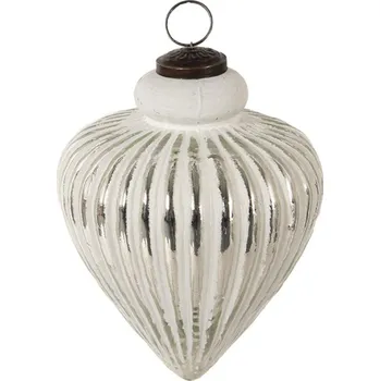 Vánoční ozdoba Bílo-stříbrná antik skleněná šiška Eugenius white – 13x17 cm