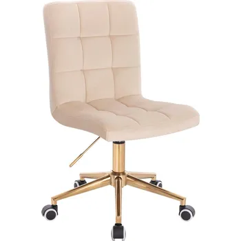 Otočné křeslo Vestland velur na zlaté podstavě s kolečky - krémová