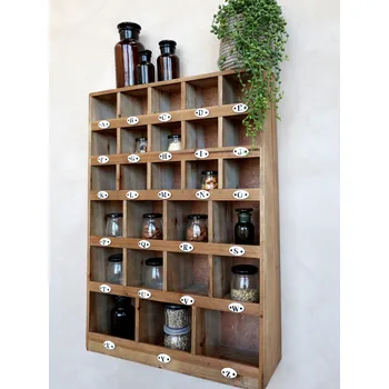 police Nástěnná dřevěná polička s přihrádkami a porcelánovými písmeny Porcelain - 51*16*68cm