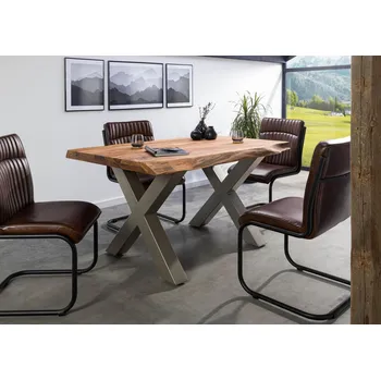 Jídelní stůl Jídelní stůl Palisandr 140x90x77 přírodní mořený / X-nohy stříbrný mat METALL 5