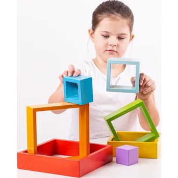 Bigjigs Toys Bigjigs Baby Dřevěné skládací čtverce