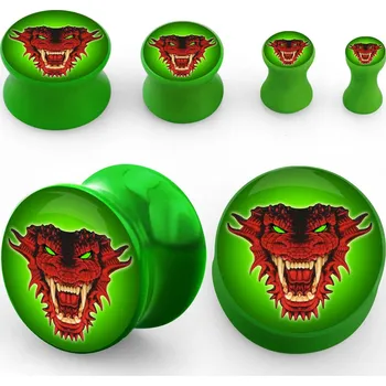 Piercing Piercingate Plug do ucha - červený drak - PTP00289 - Barva/Motiv: Zelená, Průměr Tunely, plugy, roztahováky: 12 mm