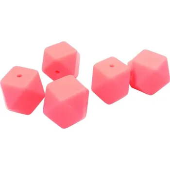Dětské navlékací korálky Natana hranaté silikonové korálky neonově růžové 17 mm 5 kusů
