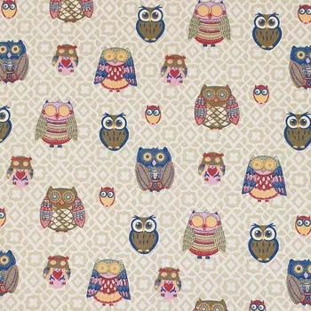 Dekorační látka režná, barevné sovy, š.150