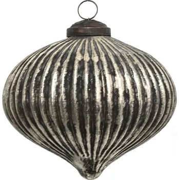 Vánoční ozdoba Stříbrno-černá antik skleněná vánoční ozdoba – 10x9 cm