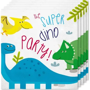 Koktejlová dekorace Funiglobal - 16 ubrousků Dinosaurus (33 x 33 cm) - Dinosaurs Party -