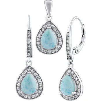 Souprava šperků Silvego Stříbrný set šperků BRISA s pravým Larimarem a Brilliance Zirconia