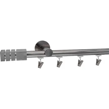 Garnýž Kovovégarnýže.cz Garnýž broadway Molde 19 mm efekt nerez Varianta jednořadá nebo dvouřadá: Dvouřadá, Uchycení látky: jezdec s háčkem, Délka garnýže Broadway: 300 cm