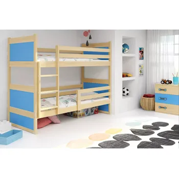 Dětská postel Nábytek PEGAS s.r.o. Dětská patrová postel RICO 90x200 cm, bez matrace, Přírodní/Modrá